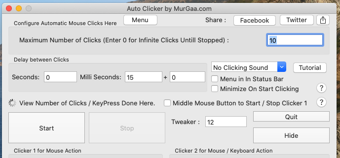 Main Screen of Mac Auto Clicker by MurGaa.com